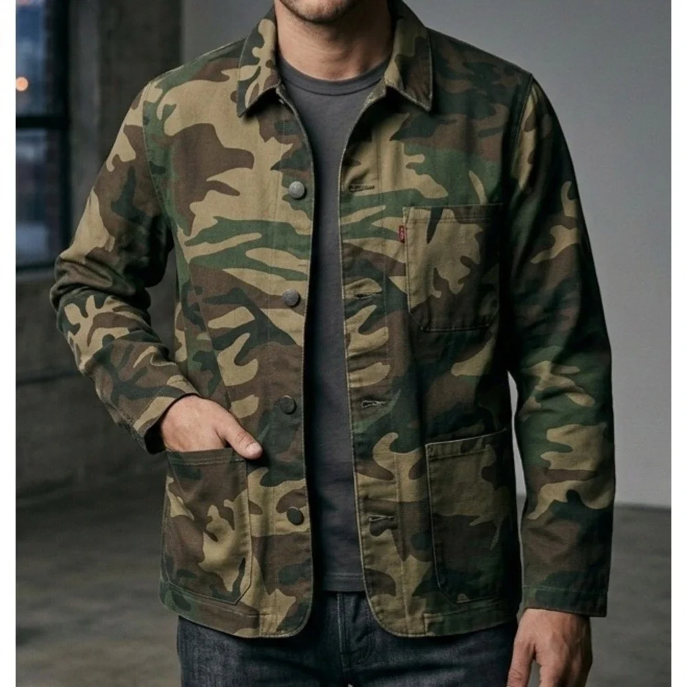 Levi's Camo Chore Coat Mens XL Green Camouflage Canvas Work Utility Field Jacket